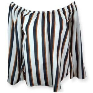 RUE 21 NAVY, COPPER, & WHITE OFF-THE-SHOULDER BLOUSE SZ.M EUC.